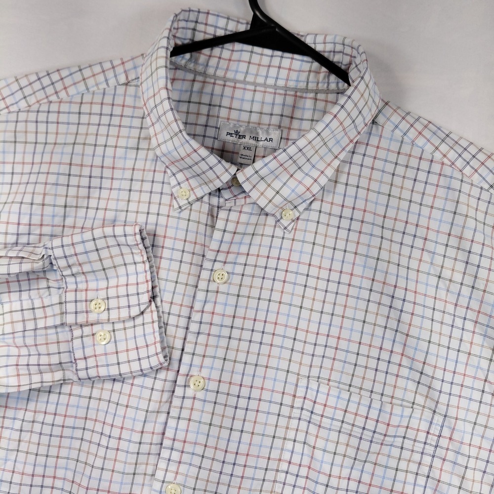 Peter Millar Mens XXL Long Sleeve Button Down Shirt Plaid Performance Stretch